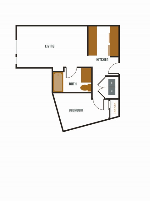Floor plan for 1 bed, 1 bath, 672 sqft